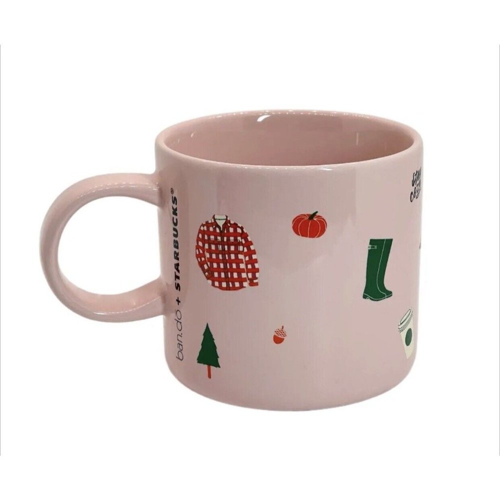 Starbucks Bando + Ban.do  Pink Fall Mug Sweater Weather Stay Cozy Cup 12 oz